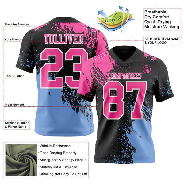 Custom Black Pink Light Blue-White 3D Pattern Abstract Brush Stroke Authentic Football Jersey alternate