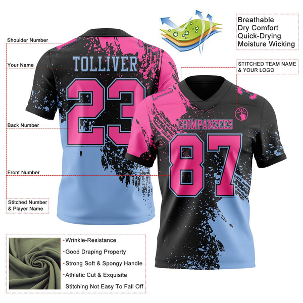Custom Black Pink-Light Blue 3D Pattern Abstract Brush Stroke Authentic Football Jersey alternate