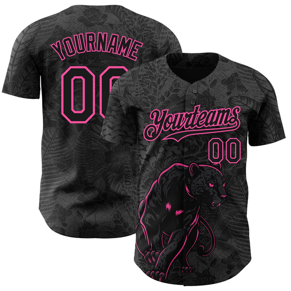 Custom Black Pink Hawaii Tropical Palm Leaves And Animal Leopard Authentic Baseball Jersey