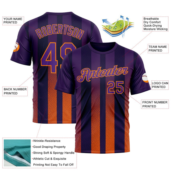 Custom Purple Orange-Bay Orange 3D Pattern Design Sunset Gradient Stripe Sportswear Performance T-Shirt alternate