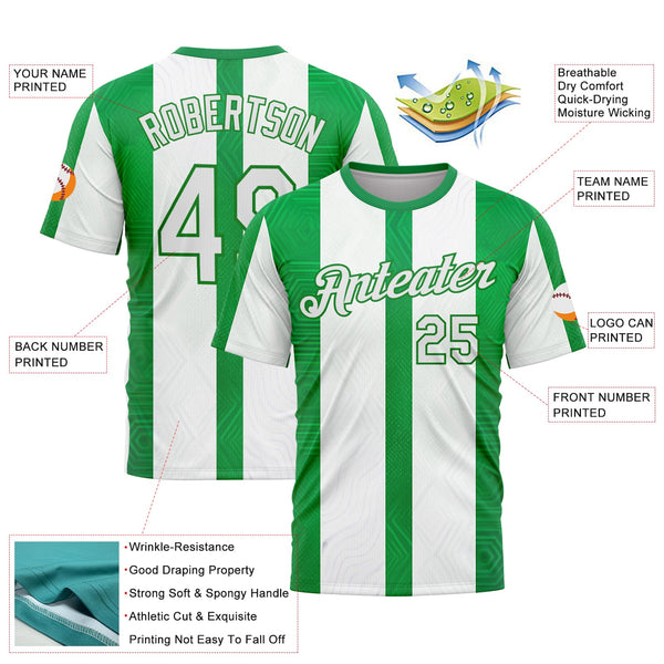Custom White Green-Grass Green 3D Pattern Design Mexico Stripe Sportswear Performance T-Shirt alternate