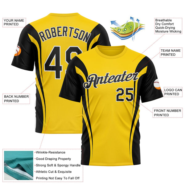 Custom Yellow Black-White 3D Pattern Design Germany Color Block Sportswear Performance T-Shirt alternate
