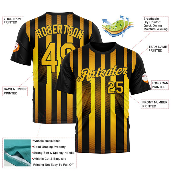 Custom Black Yellow 3D Pattern Design Germany Stripe Sportswear Performance T-Shirt alternate