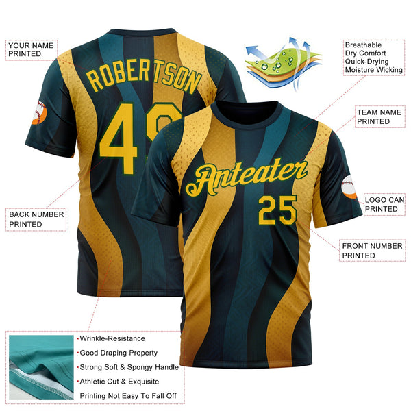 Custom Blue Yellow-Green 3D Pattern Design Color Block Sportswear Performance T-Shirt alternate