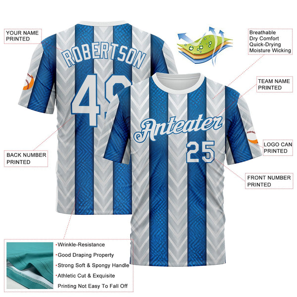 Custom White Blue 3D Pattern Design Argentina Stripe Sportswear Performance T-Shirt alternate