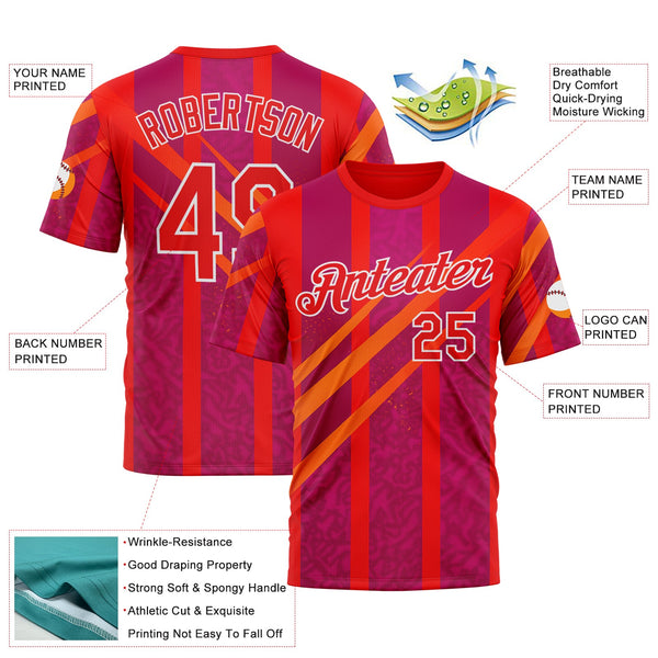 Custom Red Fire Red-White 3D Pattern Design Neon Stripe Sportswear Performance T-Shirt alternate