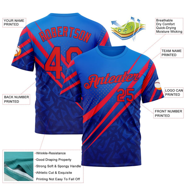 Custom Blue Fire Red-Royal 3D Pattern Design USA Inspired Sportswear Performance T-Shirt alternate