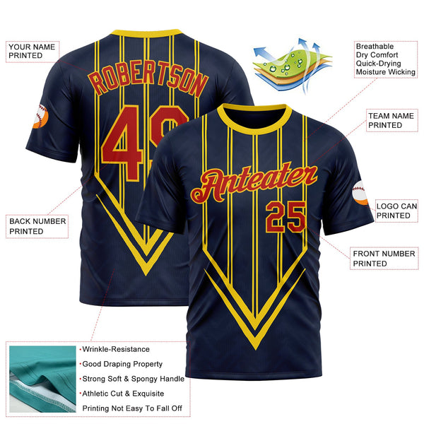 Custom Blue Red-Yellow 3D Pattern Design Milan Stripe Sportswear Performance T-Shirt alternate