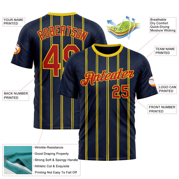 Custom Blue Red-Yellow 3D Pattern Design Milan Stripe Sportswear Performance T-Shirt alternate