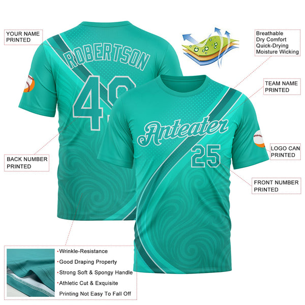 Custom Green Aqua-White 3D Pattern Design Sportswear Performance T-Shirt alternate