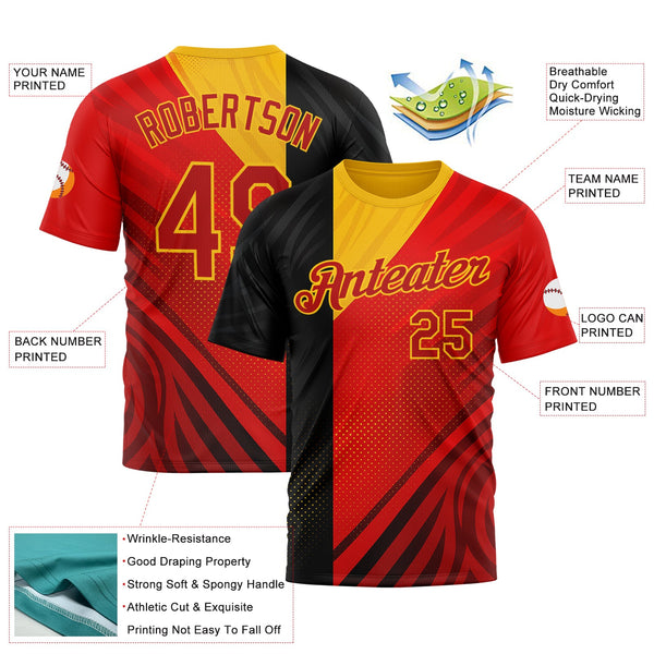 Custom Red Black-Yellow 3D Pattern Design Germany Sportswear Performance T-Shirt alternate