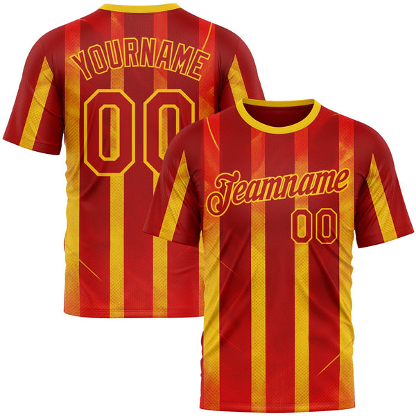 Custom Red Yellow 3D Pattern Design Spain Stripe Sportswear Performance T-Shirt