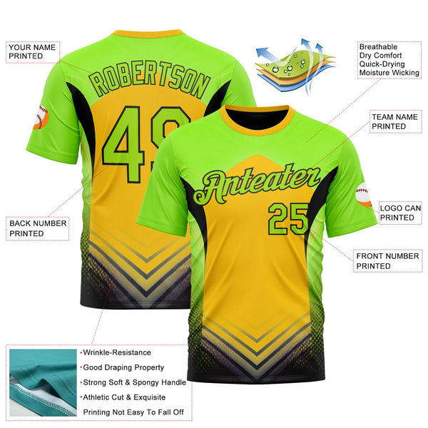 Custom Green Neon Green Yellow-Black 3D Pattern Design Color Block Arrow Sportswear Performance T-Shirt alternate