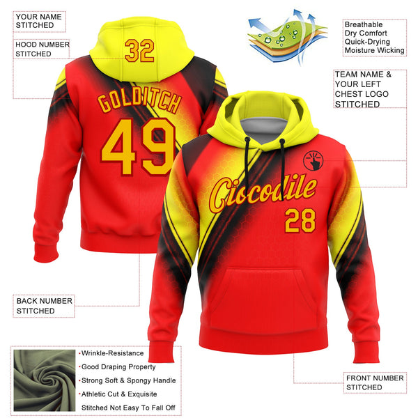 Custom Stitched Red Yellow-Black 3D Pattern Design Germany Inspired Abstract Geometric Honeycomb Shape Sportswear Pullover Sweatshirt Hoodie alternate