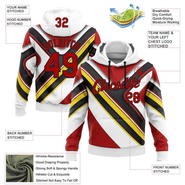 Custom Stitched White Red Yellow-Black 3D Pattern Design Germany Inspired Geometric Shape Sportswear Pullover Sweatshirt Hoodie alternate