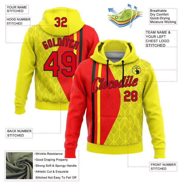 Custom Stitched Yellow Fire Red-Black 3D Pattern Design Germany Inspired Geometric Shape Sportswear Pullover Sweatshirt Hoodie alternate