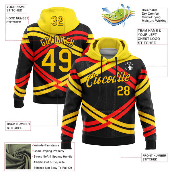 Custom Stitched Black Yellow-Red 3D Pattern Design Germany Inspired Stripe Subtle Tribal Sportswear Pullover Sweatshirt Hoodie alternate