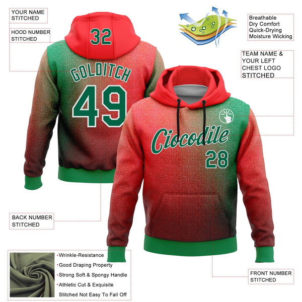 Custom Stitched Red Kelly Green-White 3D Pattern Design Mexico Subtle Sportswear Pullover Sweatshirt Hoodie alternate