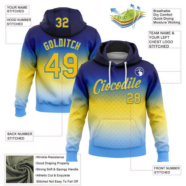 Custom Stitched Blue Yellow-Powder Blue 3D Pattern Design Argentine Inspired Gradient Sportswear Pullover Sweatshirt Hoodie alternate