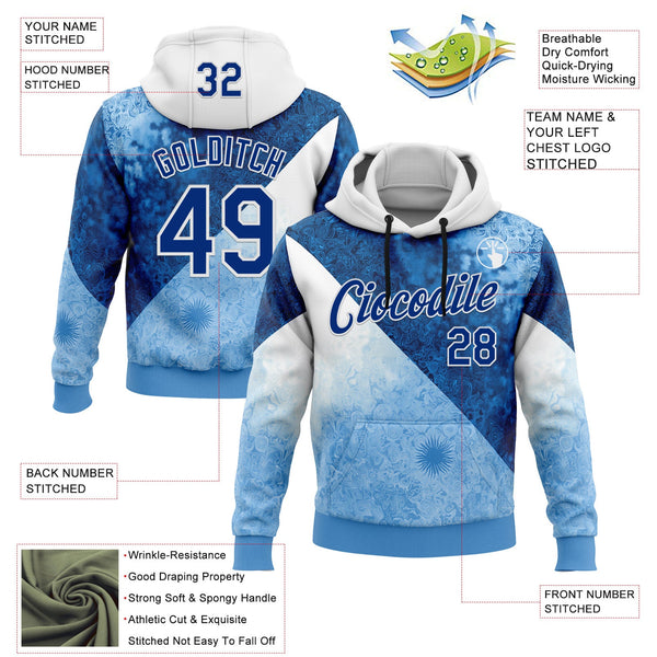 Custom Stitched Blue Royal-White 3D Pattern Design Argentine Inspired Geometric Floral Watercolor Sportswear Pullover Sweatshirt Hoodie alternate