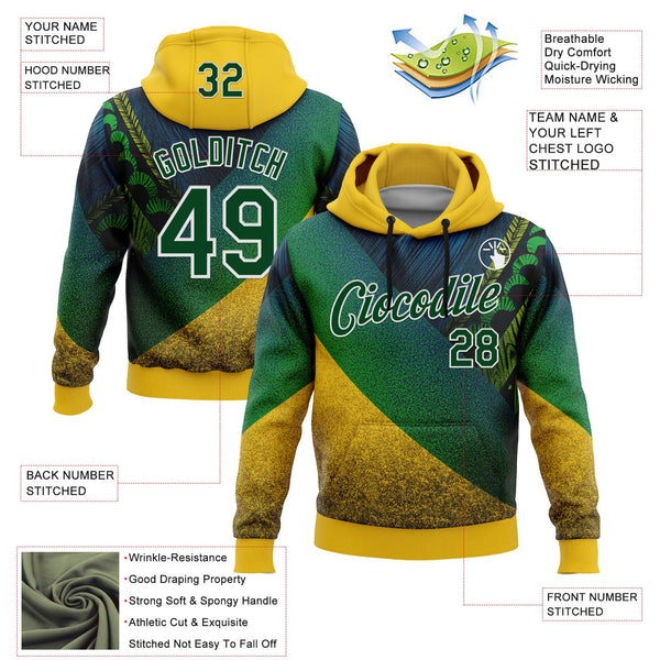 Custom Stitched Yellow Green-White 3D Pattern Design Brazil Inspired Tribal Sportswear Pullover Sweatshirt Hoodie alternate