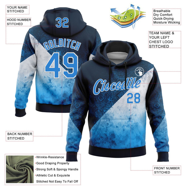 Custom Stitched Blue Powder Blue-White 3D Pattern Design Argentine Inspired Geometric Tribal Watercolor Sportswear Pullover Sweatshirt Hoodie alternate