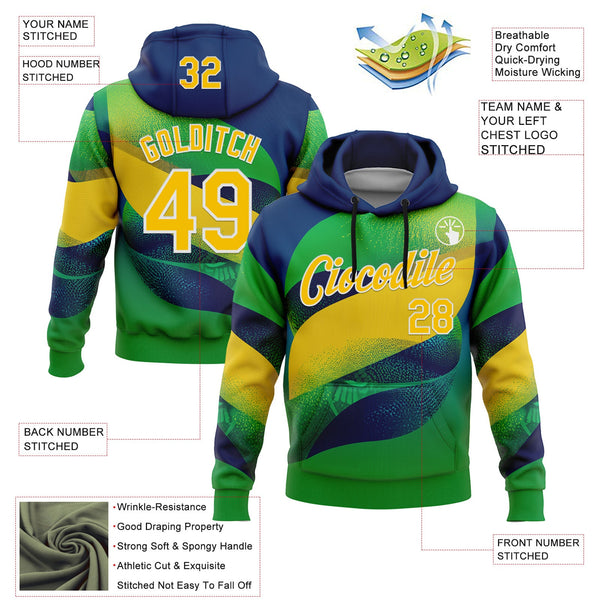 Custom Stitched Green Yellow Blue-White 3D Pattern Design Brazil Inspired Geometric Shape Sportswear Pullover Sweatshirt Hoodie alternate