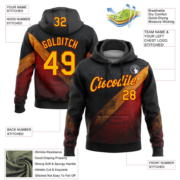 Custom Stitched Black Yellow-Red 3D Pattern Design Germany Inspired Tribal Sportswear Pullover Sweatshirt Hoodie alternate