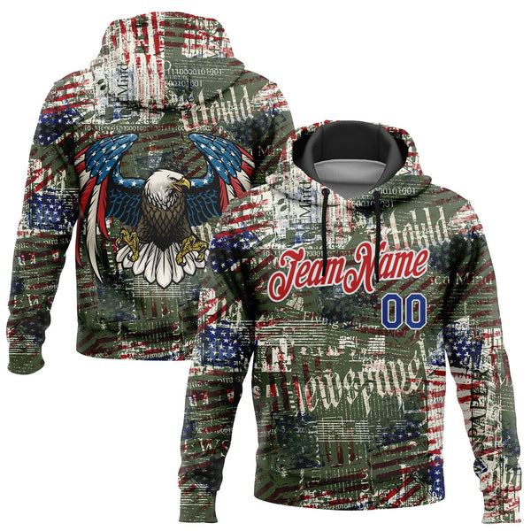 Custom Stitched Black Royal Red-White 3D American Flag Retro Distressed Grunge Sports Pullover Sweatshirt Hoodie