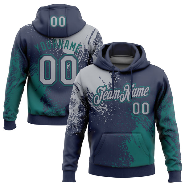 Custom Stitched Navy Gray-Teal 3D Pattern Design Abstract Brush Stroke Sports Pullover Sweatshirt Hoodie