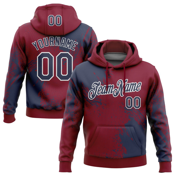 Custom Stitched Crimson Navy-White 3D Pattern Design Abstract Brush Stroke Sports Pullover Sweatshirt Hoodie