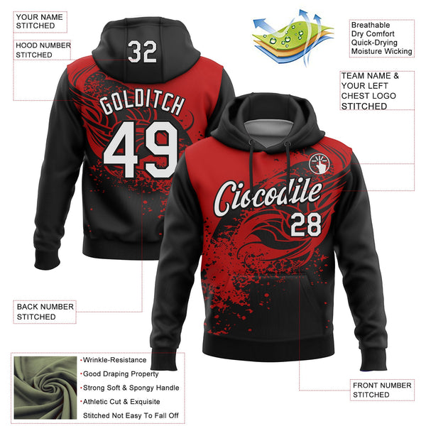 Custom Stitched Black White-Red 3D Pattern Design Splash Sports Pullover Sweatshirt Hoodie alternate