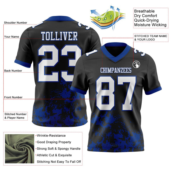 Custom Black White-Royal 3D Pattern Splash Authentic Football Jersey alternate