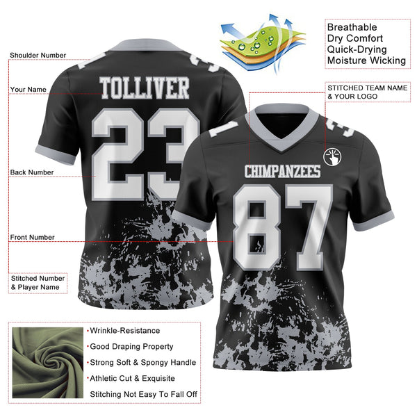 Custom Black White-Gray 3D Pattern Splash Authentic Football Jersey alternate
