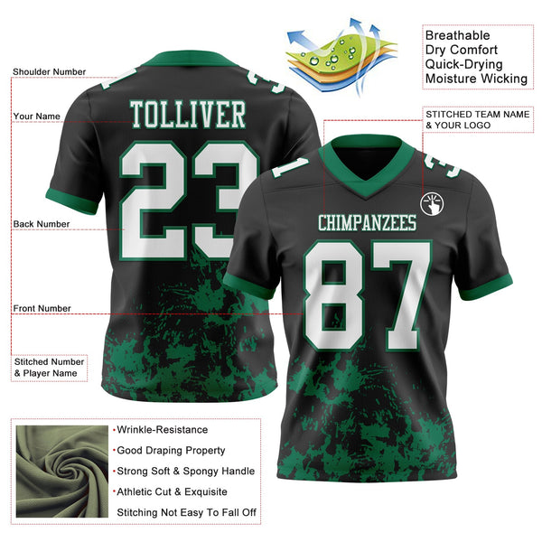 Custom Black White-Kelly Green 3D Pattern Splash Authentic Football Jersey alternate