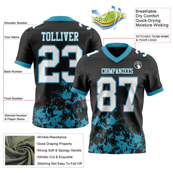 Custom Black White-Panther Blue 3D Pattern Splash Authentic Football Jersey alternate
