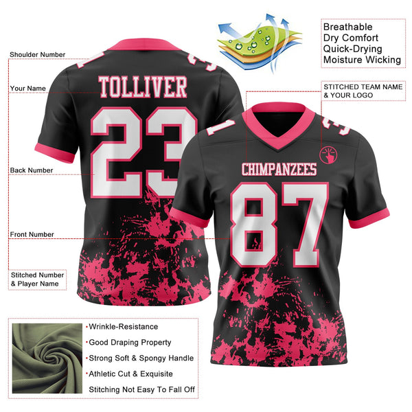 Custom Black White-Neon Pink 3D Pattern Splash Authentic Football Jersey alternate