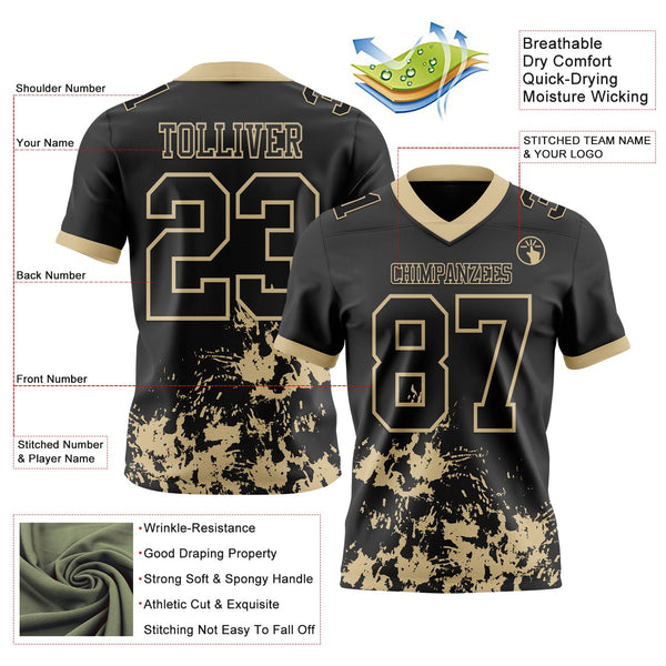 Custom Black Vegas Gold 3D Pattern Splash Authentic Football Jersey alternate