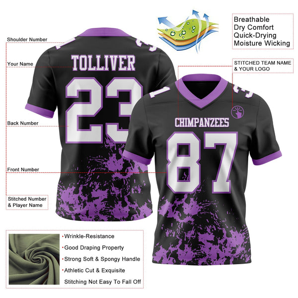 Custom Black White-Medium Purple 3D Pattern Splash Authentic Football Jersey alternate