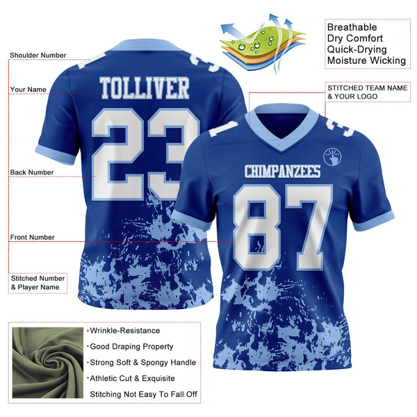 Custom Royal White-Light Blue 3D Pattern Splash Authentic Football Jersey alternate