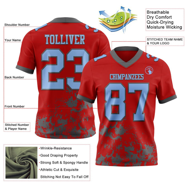Custom Red Light Blue-Steel Gray 3D Pattern Splash Authentic Football Jersey alternate