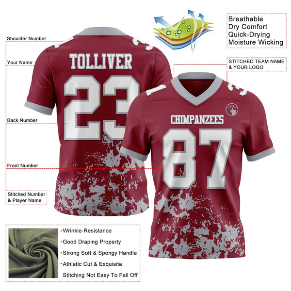 Custom Crimson White-Gray 3D Pattern Splash Authentic Football Jersey alternate