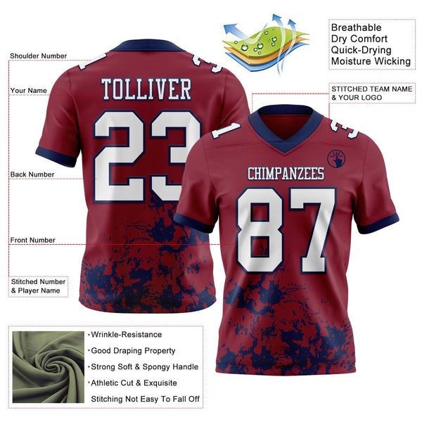 Custom Crimson White-Navy 3D Pattern Splash Authentic Football Jersey alternate