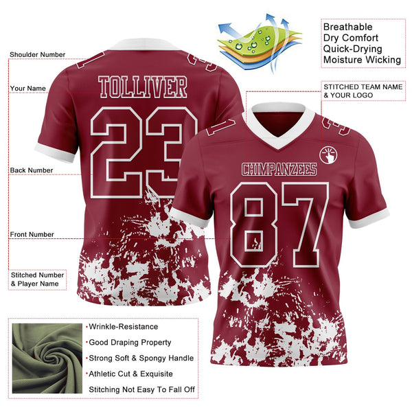 Custom Crimson White 3D Pattern Splash Authentic Football Jersey alternate