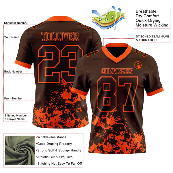Custom Brown Orange 3D Pattern Splash Authentic Football Jersey alternate