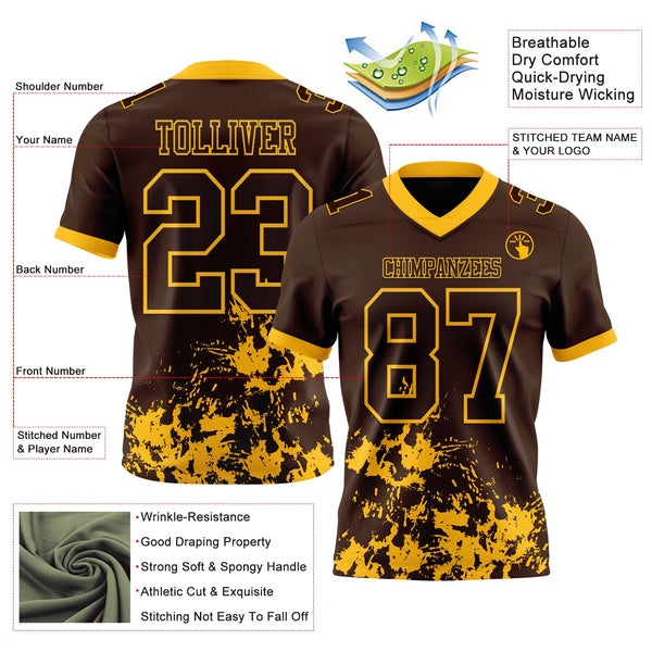 Custom Brown Gold 3D Pattern Splash Authentic Football Jersey alternate