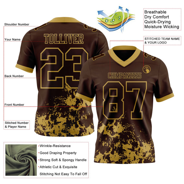 Custom Brown Old Gold 3D Pattern Splash Authentic Football Jersey alternate