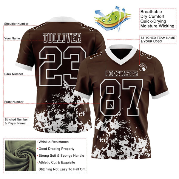 Custom Brown White 3D Pattern Splash Authentic Football Jersey alternate