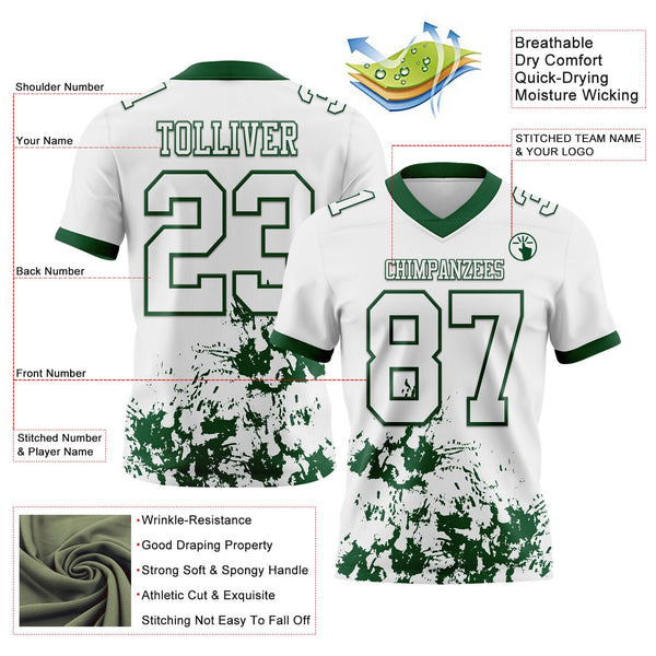 Custom White Green 3D Pattern Splash Authentic Football Jersey alternate