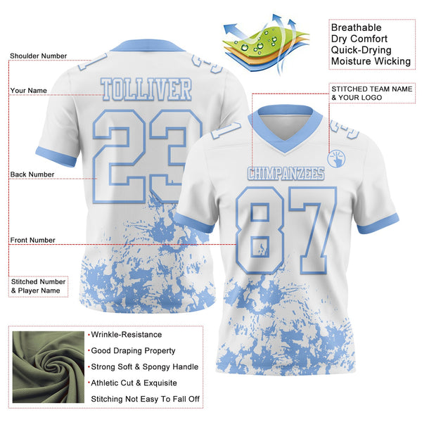 Custom White Light Blue 3D Pattern Splash Authentic Football Jersey alternate